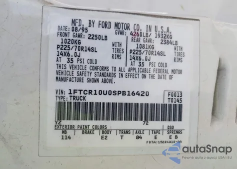 1995 Ford Ranger from USA, damaged, VIN 1FTCR10U0SPB16420